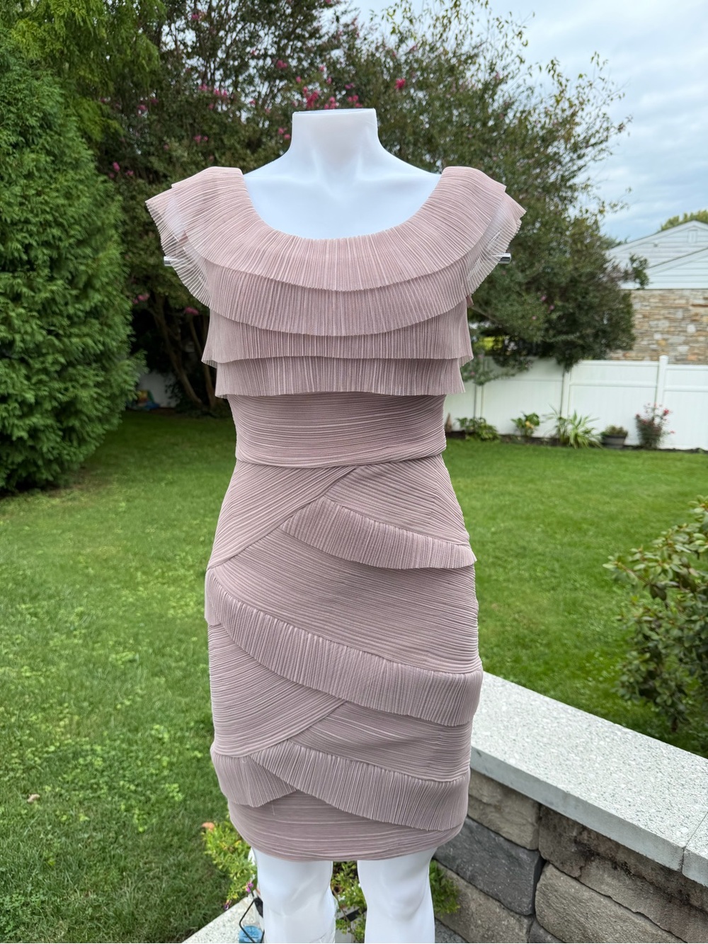 BCBGMaxAzria Layered Ruffle Pleated Mini Dress in Dusty Rose